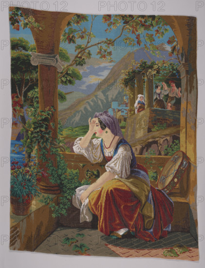 Picture embroidered with glass beads, 1864. Creator: Unknown.