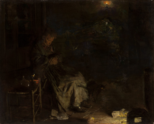 Old Woman Watching over a Dead Body I, 1878-1890. Creator: Aleksander Gierymski.