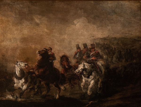 Artillery Crossing a Stream, 1844. Creator: Piotr Michalowski.