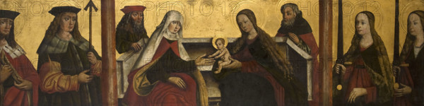 The Virgin Mary's family (St. Anna Samotrzec, Joachim, and Joseph) with St..., between 1500-1525. Creator: Unknown.