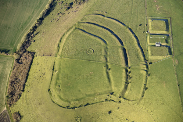 White Sheet Castle, a multivallate hillfort earthwork, bowl barrow earthwork and  covered..., 2023 Creator: Damian Grady.