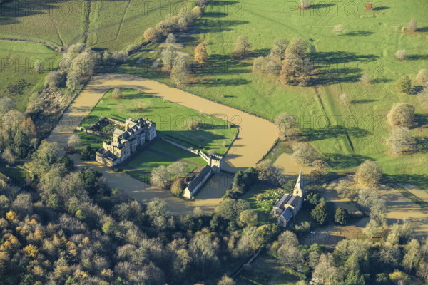 Broughton Castle fortified house, gatehouse and moat, Oxfordshire, 2024. Creator: Damian Grady.