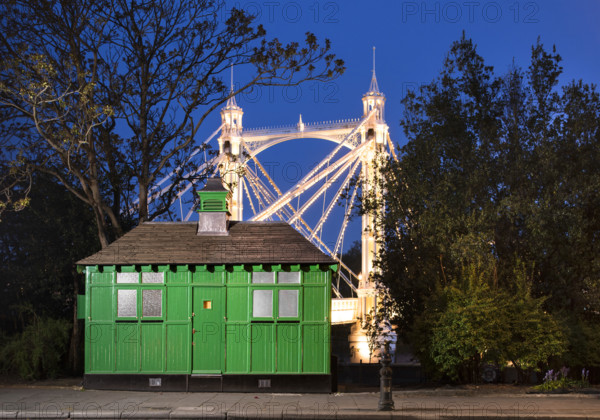 Night time view from the north of the Cabmen's Shelter on Chelsea Embankment, with part..., 2022. Creator: Chris Redgrave.