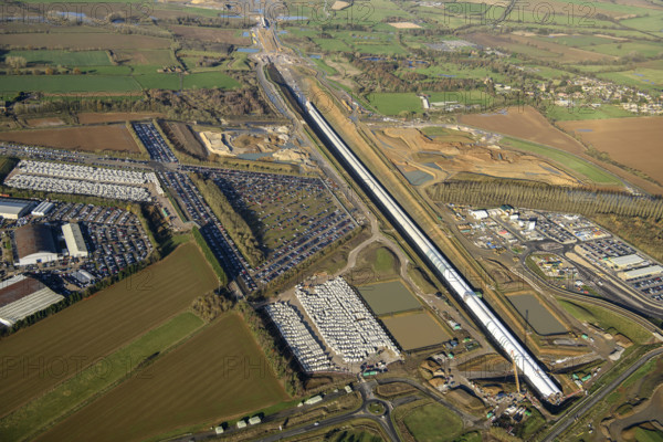 Construction of the Chipping Warden Green Tunnel on the HS2 railway line, West Northants, 2024. Creator: Damian Grady.