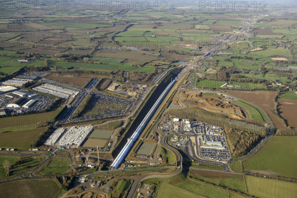 Construction of the Chipping Warden Green Tunnel on the HS2 railway line, West Northants, 2024. Creator: Damian Grady.