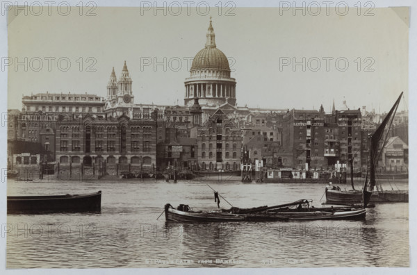 A view from Bankside looking across the River Thames towards Paul’s Wharf and St Paul’s…, 1880-1899. Creator: GW Wilson and Company.