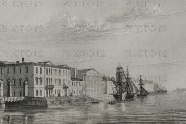 The English Embankment or English Quay, Saint Petersburg, Russia, 1839. Creator: Augustin François Lemaitre.