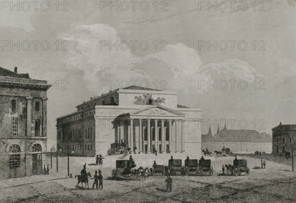 View of the Imperial Theatre or Bolshoi Theatre, Moscow, Russia, 1839. Creator: Augustin François Lemaitre.
