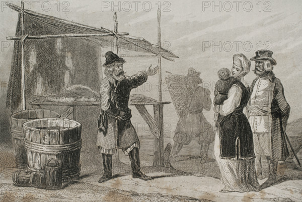Fishermen of the Volga river, Russia, 1839. Creator: Augustin François Lemaitre.
