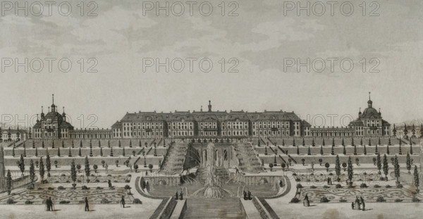 Peterhof Palace near Saint Petersburg, Russia, 1839.  Creator: Augustin François Lemaitre.