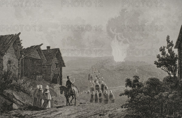 Night fires on the eve of the Feast of Saint John, Russia, 1839. Creator: Augustin François Lemaitre.