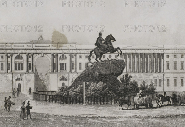 Bronze Horseman - equestrian statue of Peter the Great, Senate Square, St Petersburg, Russia, 1839. Creator: Augustin François Lemaitre.