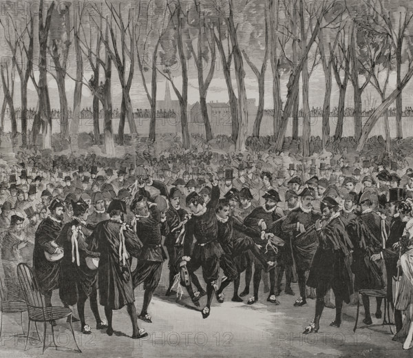 The Spanish Estudiantina playing "national airs" in the Tuileries Garden, March 6, 1878. Creator: Bernardo Rico.