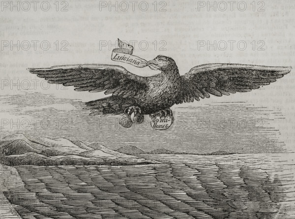 Allegory depicting the sale of Louisiana by Napoleon I to the United States,...(1851). Creator: Chamorro.