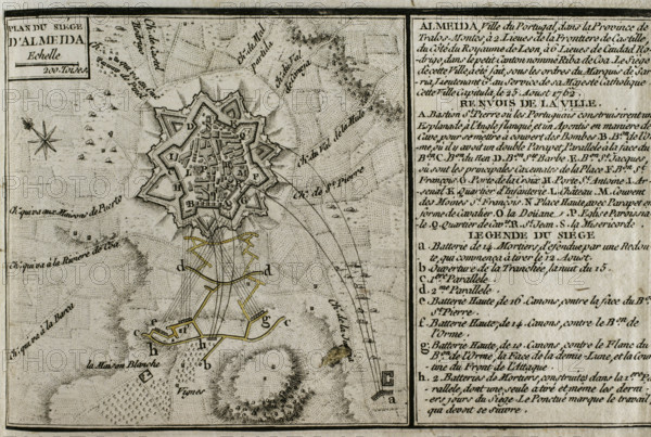 Seven Years War (1756-1763): Map of the Siege of Almeida (16 to 25 August 1762), 1765. Creator: Jean de Beaurain.