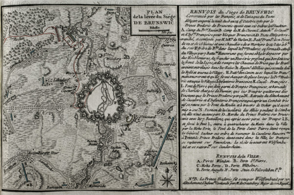 Seven Years War (1756-1763): Map of the rising of the Siege of Brunswick, 1761 (1765). Creator: Jean de Beaurain.