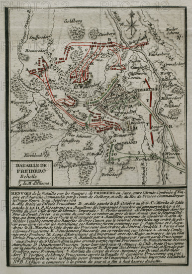 Seven Years War (1756-1763): Third Silesian War - map of the Battle of Freiberg (29 October 1762). Creator: Jean de Beaurain.