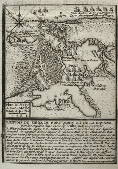 Seven Years War (1756-1763): Map of the siege of Fort Morro, Havana, Cuba, 1762 (1765). Creator: Jean de Beaurain.
