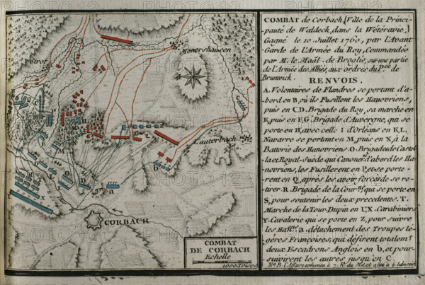 Seven Years War (1756-1763): Map of Battle of Corbach or Korbach (July 10, 1760), 1765. Creator: Jean de Beaurain.