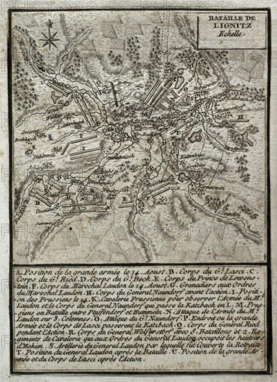 Seven Years War (1756-1763): Third Silesian War - map of the Battle of Liegnitz (August 15, 1760). Creator: Jean de Beaurain.