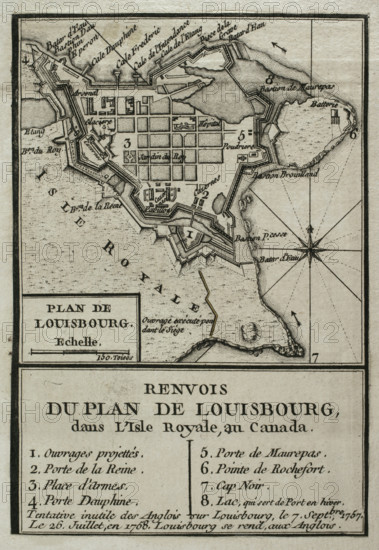 Map of Louisbourg, Nova Scotia, Canada, 1765.  Creator: Jean de Beaurain.