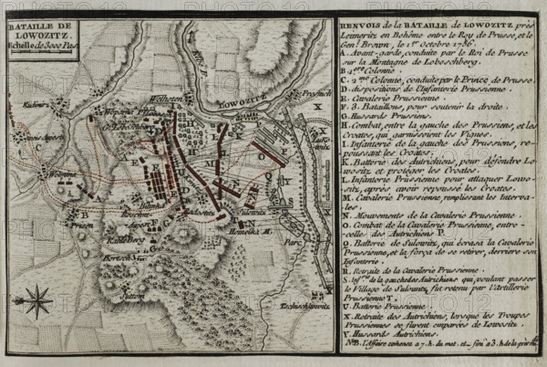 Seven Years War (1756-1763): Map of the Battle of Lobositz or Lovosice (October 1, 1756), 1765. Creator: Jean de Beaurain.