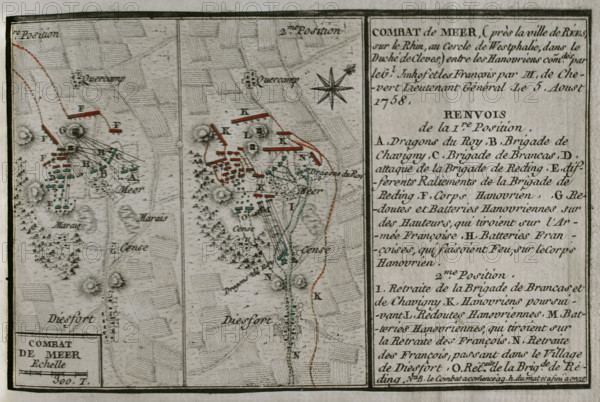 Seven Years War (1756-1763): Combat of Mehr (August 5, 1758), 1765.  Creator: Jean de Beaurain.