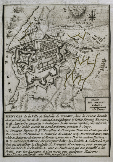 Seven Years War (1756-1763): Map of the Russian bombardment of Memel, 1757 (1765). Creator: Jean de Beaurain.