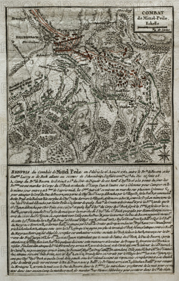 Seven Years War (1756-1763): Map of Mittel Peile, Battle of Reichenbach (August 16, 1762), 1765. Creator: Jean de Beaurain.