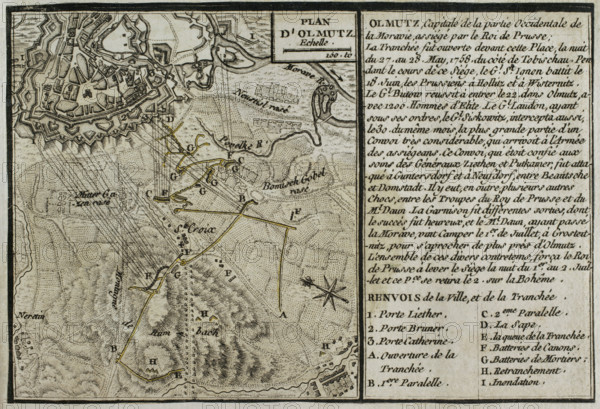 Seven Years War (1756-1763): Map of the Siege of Olmutz (27th May-1st July 1758), 1765. Creator: Jean de Beaurain.