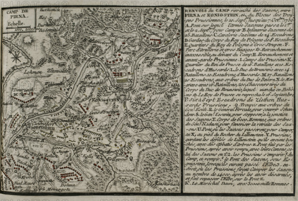 Seven Years War (1756-1763): Map of the encampment at Pirna, 1756, Siege of Pirna ..., 1765. Creator: Jean de Beaurain.