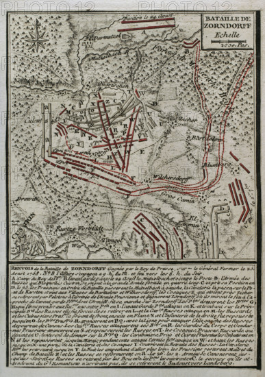 Seven Years War (1756-1763): Map of the Battle of Zorndorf (25th August 1758), 1765. Creator: Jean de Beaurain.