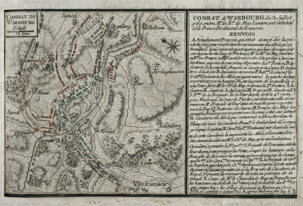 Seven Years War (1756-1763): Map of the Battle of Warburg (July 31, 1760), 1765. Creator: Jean de Beaurain.