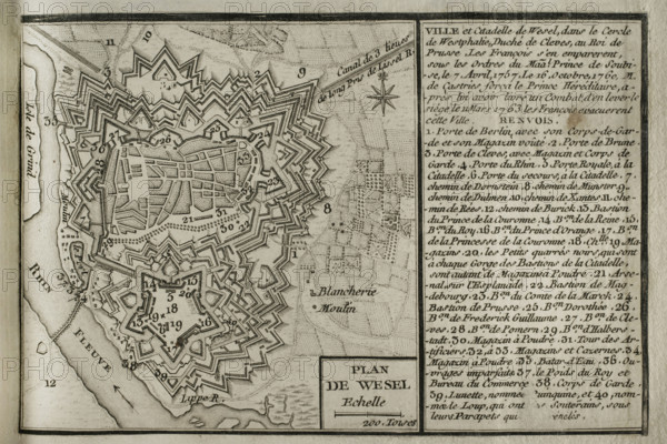 Plan of Wesel and its citadel, North Rhine-Westphalia, Germany, 1763 (1765). Creator: Jean de Beaurain.