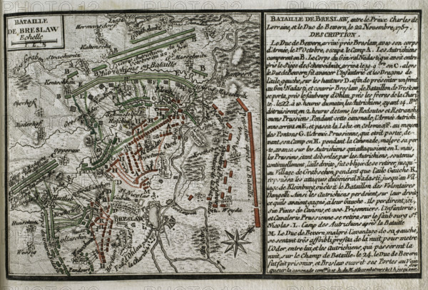 Seven Years War (1756-1763): Third Silesian War - map of the Battle of Breslau, 1757 (1765). Creator: Jean de Beaurain.