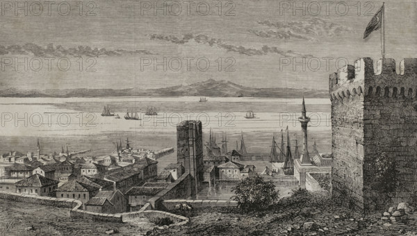 Fortress and port on the Dardanelles Strait, Gallipoli, Turkey, 1878. Creator: Enrique Alba.