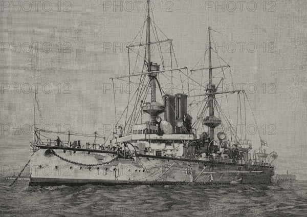 HMS Centurion (1892), Centurion-class battleship, Royal Navy, 1898. Creator: Sampietro.