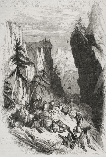 Battle of Roncevaux Pass, Iberian Peninsula, August 15, 778, (1852). Creator: José Severini.