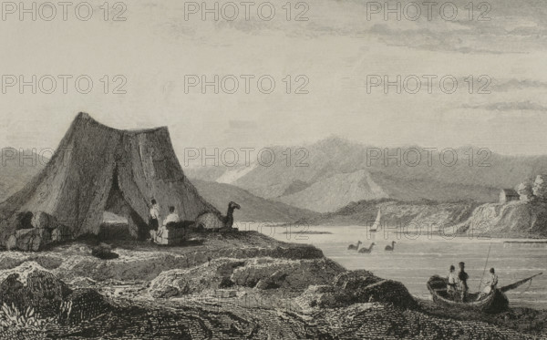 Banks of the Kura River and its tributary, Ancient Armenia, 1838. Creator: Vanderburch.