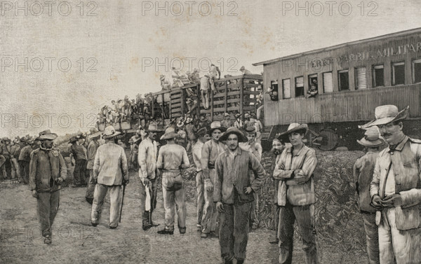 Military train transporting troops, Cuba, Cuban War of Independence (1895-1898), 1898.  Creator: Unknown.