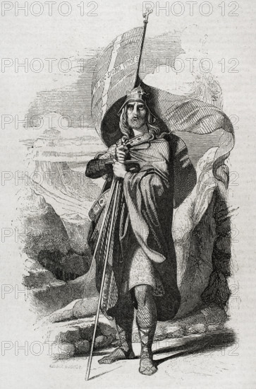 Pelagius of Asturias, Visigoth nobleman, 1852. Creator: Unknown.