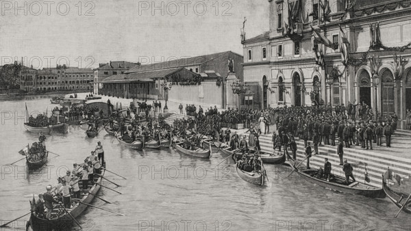 Journey of the emperors of Germany to the Holy Land: Arrival at Venice, Italy, October 13, 1898.  Creator: Unknown.