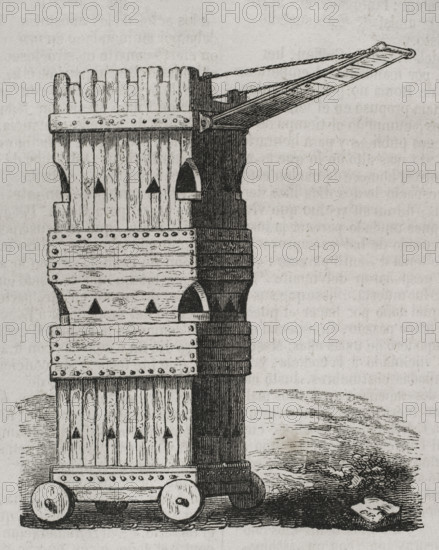 Siege tower or breaching tower - siege engine, 1852. Creator: Unknown.