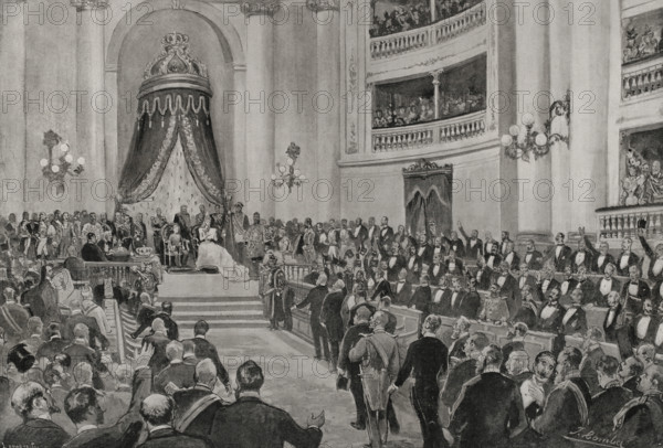 The Opening of the Parliament in the Senate, Madrid, Spain, 20 April 1898. Creator: Enrique Laporta Valor.