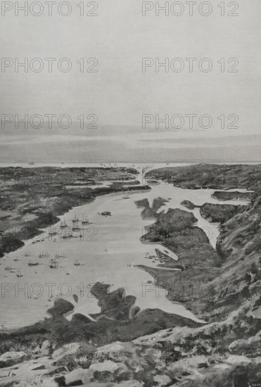 Spanish-American War (1898): entrance and bay of Santiago de Cuba, Cuba, 1898. Creator: Enrique Laporta Valor.
