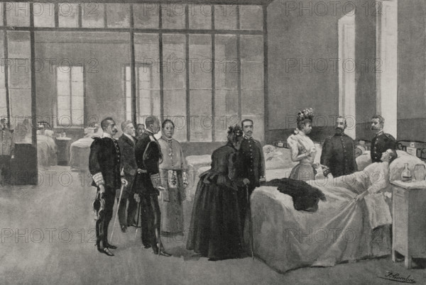Spanish-American War (1898): Queen Maria Christina visiting wounded soldiers, Madrid, Spain, 1898. Creator: Enrique Laporta Valor.