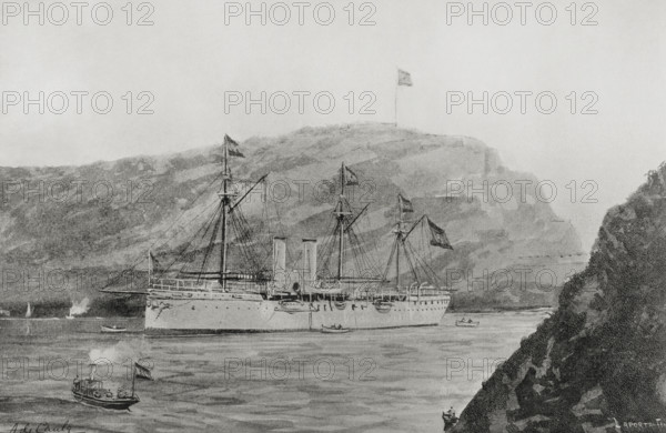 Spanish-American War (1898): Spanish cruiser "Reina Mercedes", 1898. Creator: Enrique Laporta Valor.