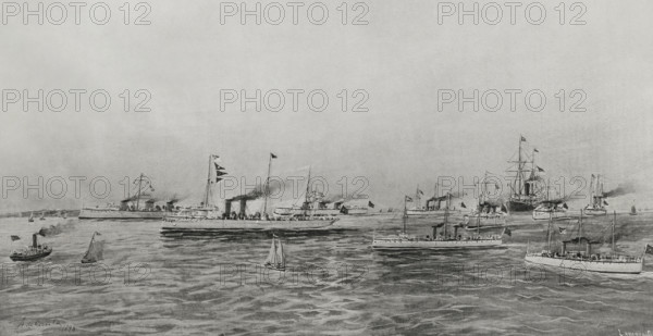 Spanish-American War (1898): destroyers and torpedo boats destined for the island of Cuba, 1898. Creator: Enrique Laporta Valor.