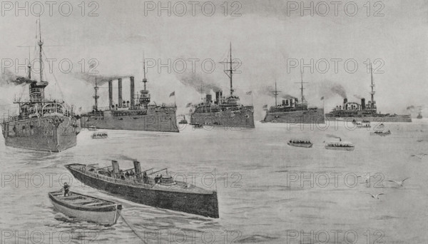 Spanish-American War (1898): the American fleet in Hampton Roads, 1898.  Creator: Enrique Laporta Valor.