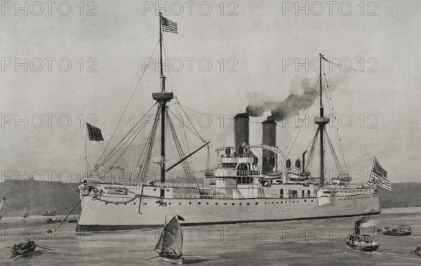 Spanish-American War:US battleship "Maine" anchored in the harbour of Havana, Cuba, 1898. Creator: Enrique Laporta Valor.